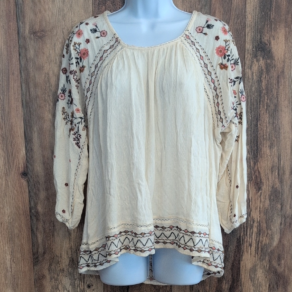 NWT Knox Rose Ivory Floral Embroidered Top Blouse M              -143JH
